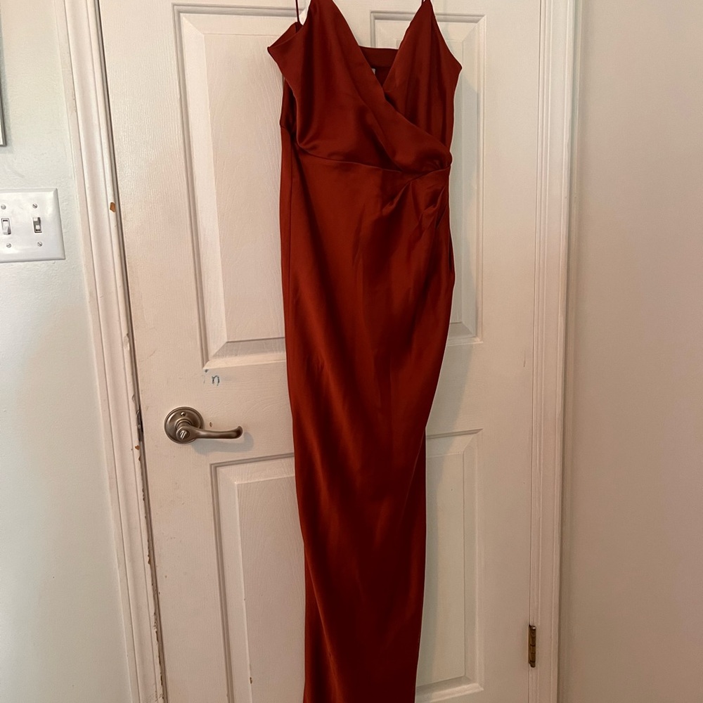 BHLDN Red Spaghetti Strap Sheath Gown